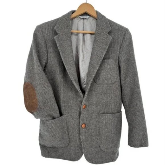 Alan Michaels Wool Tweed Blazer Jacket Elbow Patches Mens Size 40L Brown USA Vtg - Picture 1 of 7
